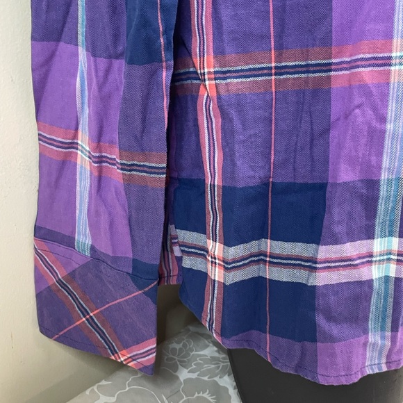 St. John's Bay Purple Plaid Button Down Shirt - Picture 4 of 7